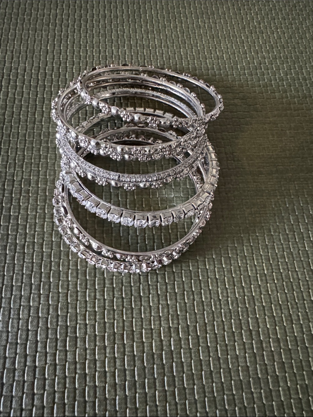 Silver Crystal Stackable Bangle Bracelet Set